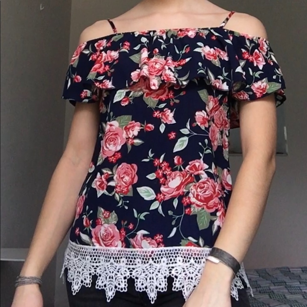 Off the shoulder floral shirt